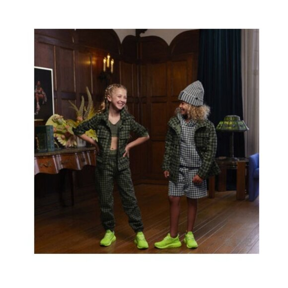 IVY PARK Joggers Kids Medium 11-12Y Houndstooth Denim Pants Black Green New - Picture 5 of 14